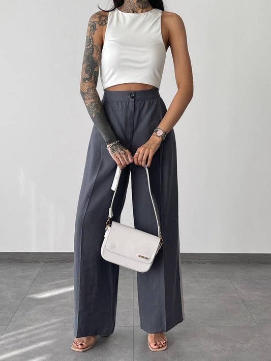 Tuxedo Stripe Trouser by MaxMila Apparel MAXMILA Paris Charcoal Grey Medium