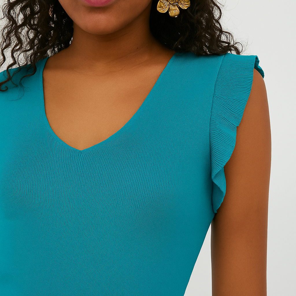 Ruffle Sleeve Shirt by EsQualo Tee Shirt EsQualo Lagoon