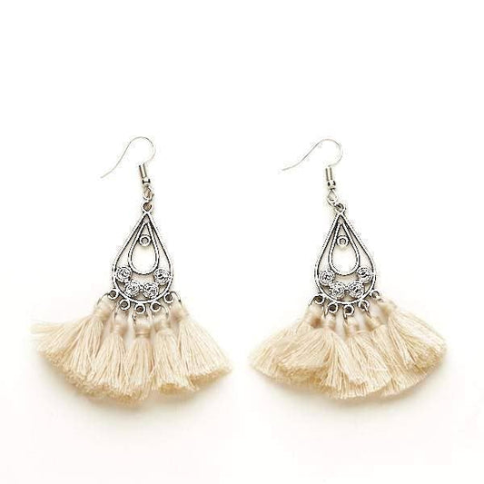 Tear Drop Tassel Earrings by Suzie Blue Canada Earrings Suzie Blue Canada Cream