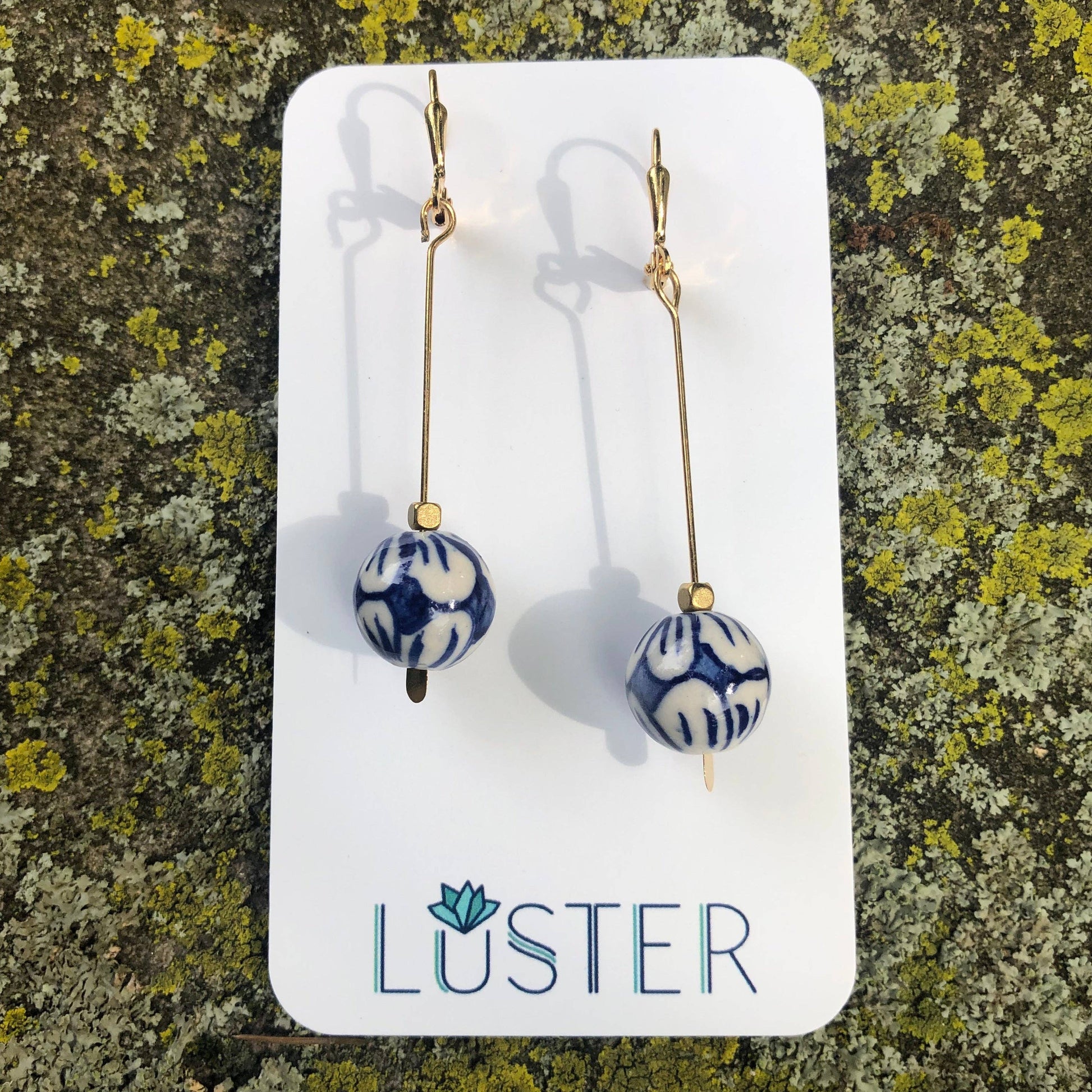 Brass + Porcelain Earrings by Luster Accessories LUSTER