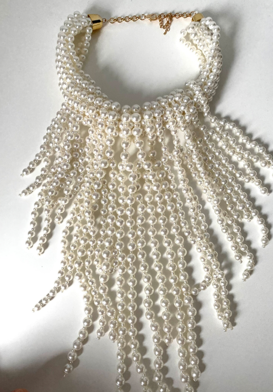 Pearl Fringe Bib Necklace Necklace HoopLa