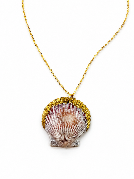 Gold-Edged Scallop Shell Necklace by Rhondi Rocks