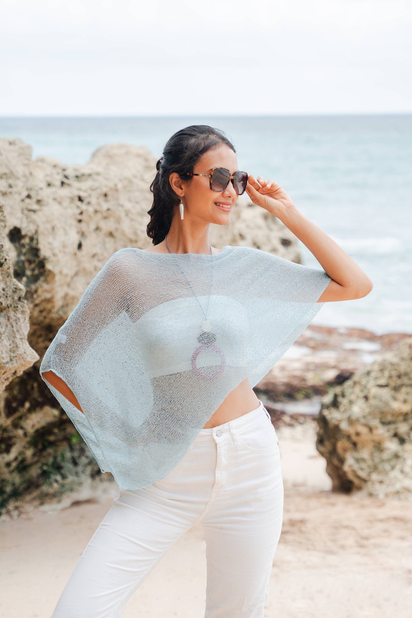 Suzie Blue Canada - Sheer Mesh Poncho - Mint