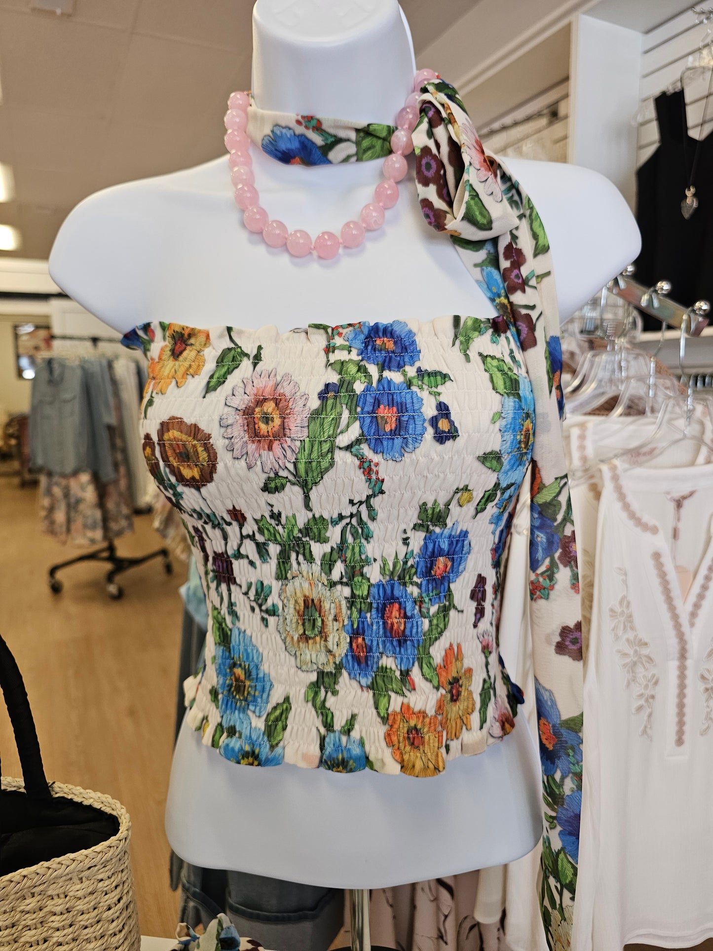 Floral Print Tie Bandeau Top by Hilary MacMillan Tank Hilary MacMillan Antique Floral