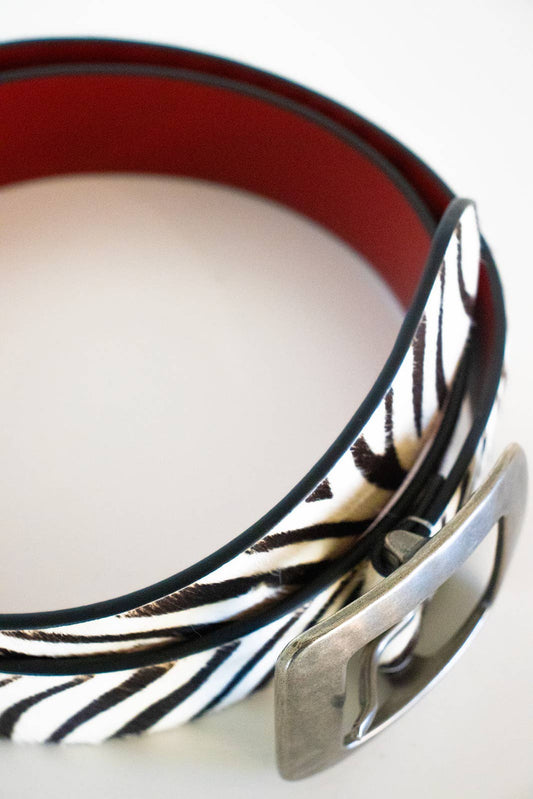 Zebra Print Leather Belt Ginger Blue