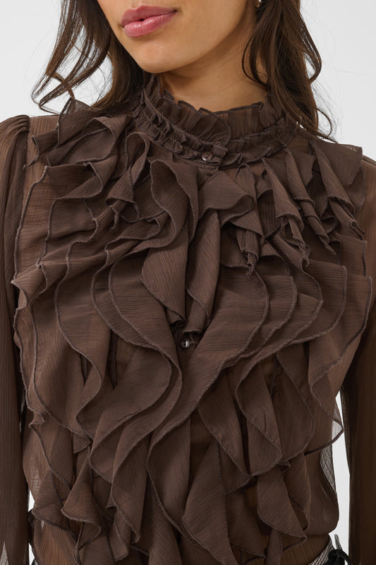 Lilja Ruffle Blouse in Chocolate Brown by Saint Tropez