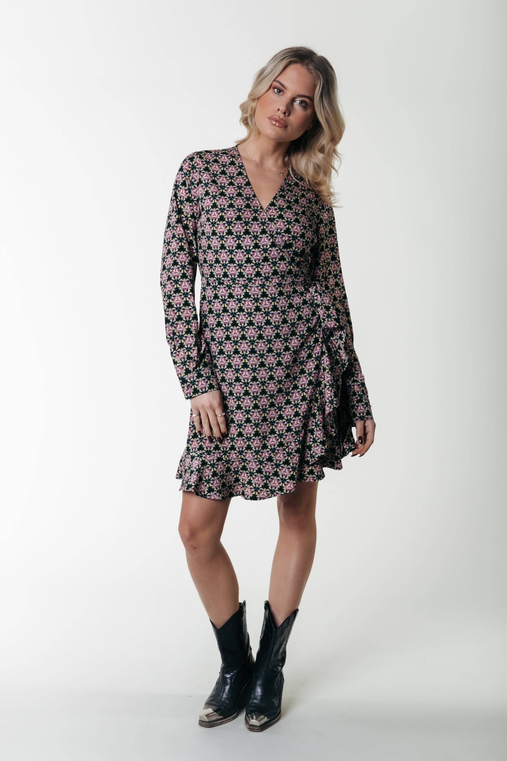 Telsi Wrap Dress L/S by Colourful Rebel Apparel Colourful Rebel Candy Pink