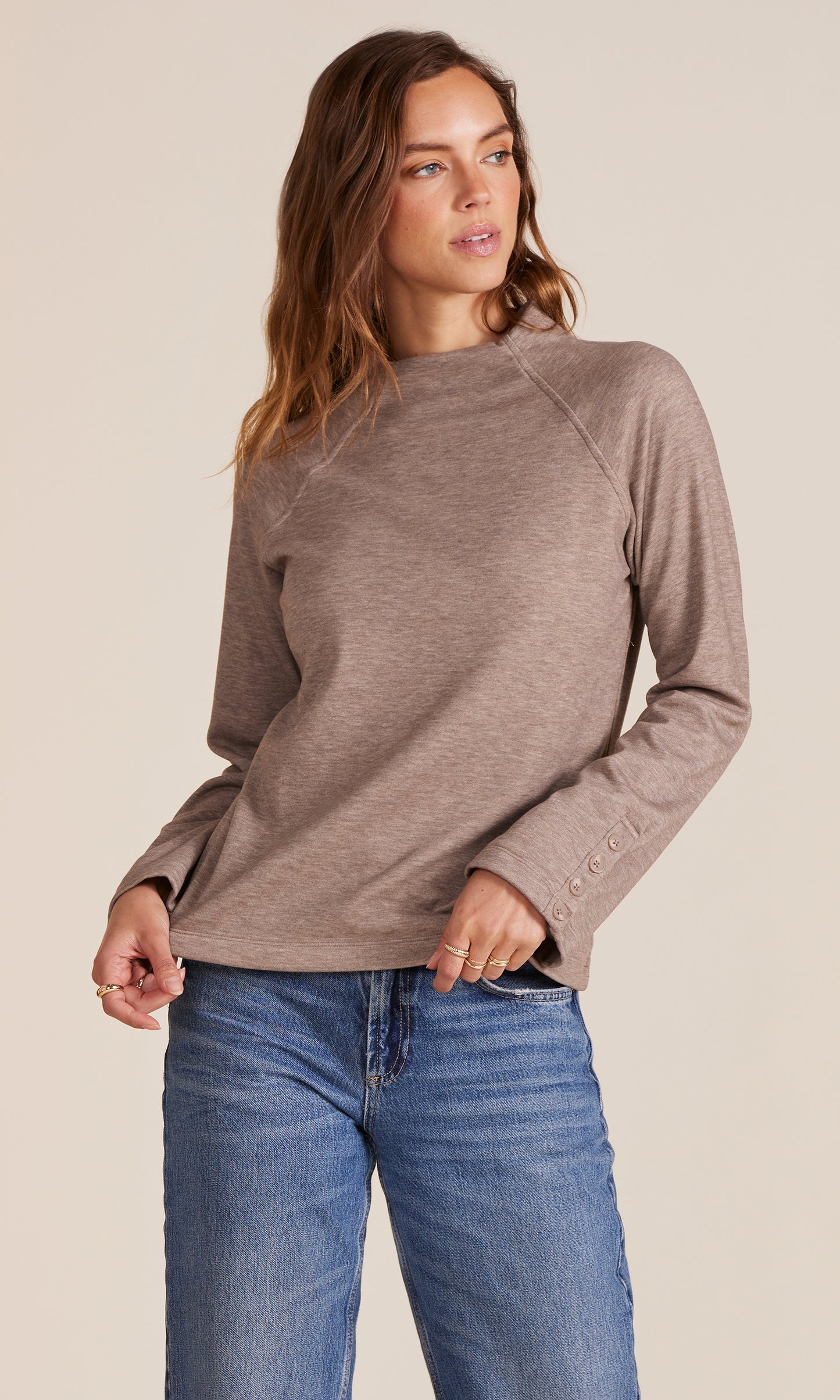 Mock Neck Raglan Sleeve Shirt by Bobi sweatshirt Bobi Canada