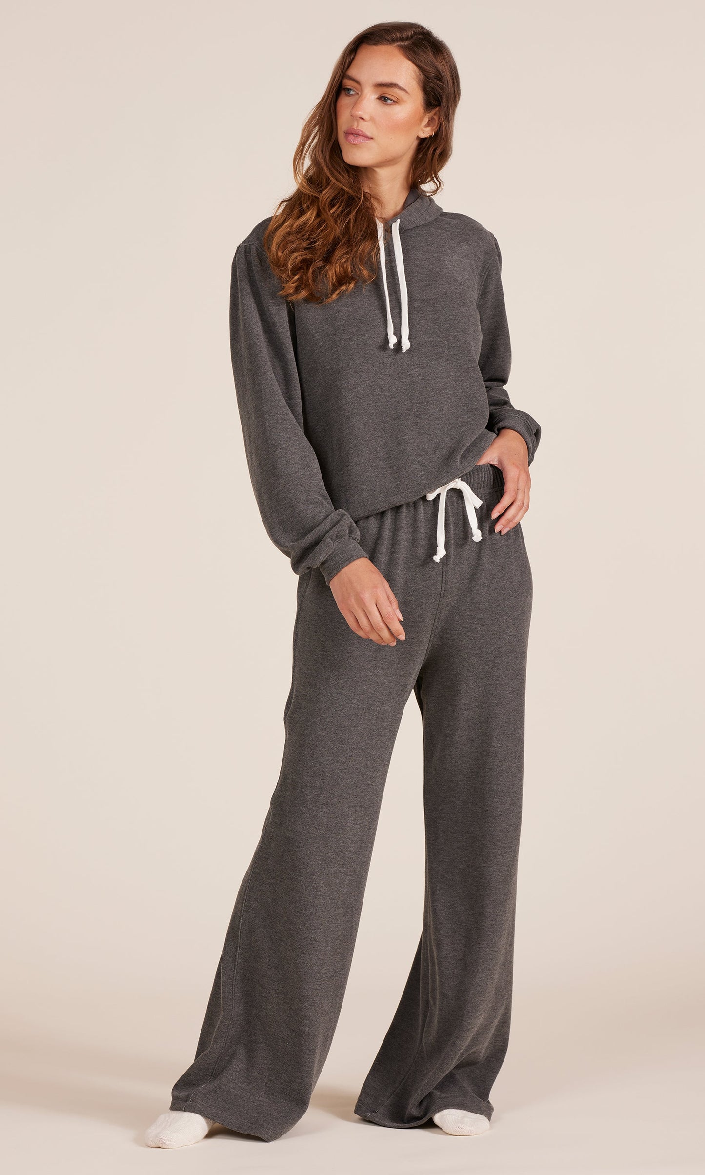 Wide Leg Drawstring Lounge Pant Trousers & Pants Bobi Canada Grey