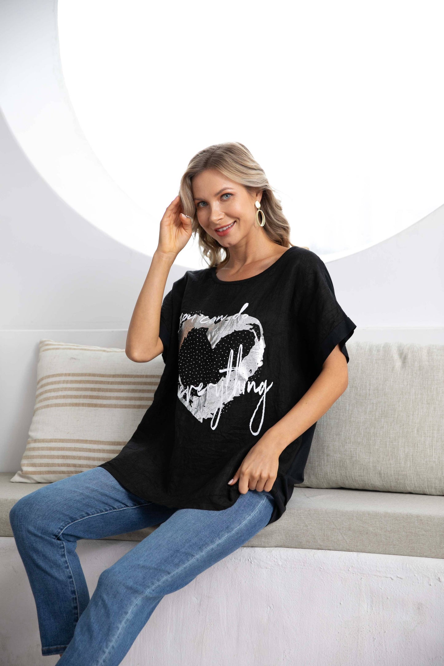 Printed Linen Top by Orange Fashion Tee Shirt Orange Fashion Village