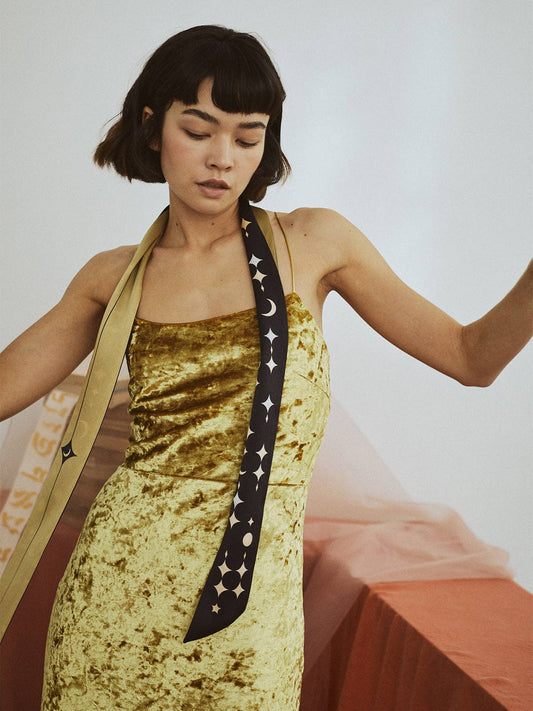 Silk Neck Bow Scarf by Lost Pattern NYC - "Moonlit Stars" Accessories Lost Pattern NYC