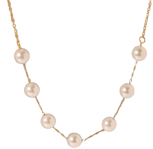 HoopLa - Sinann- Pearl Station Necklace Stainless Steel 14K Gold HoopLa