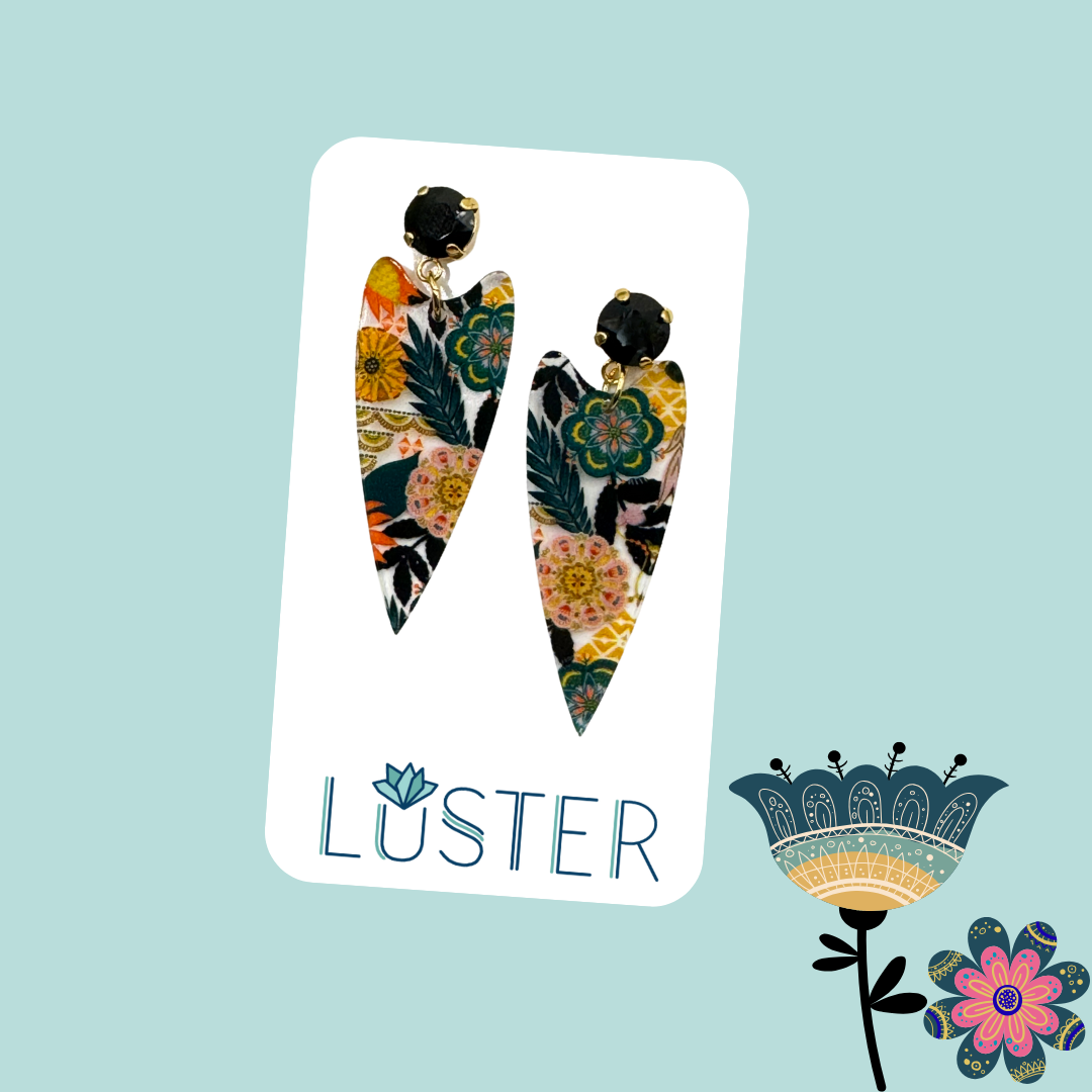 Boho Heart Acrylic Floral Drop Earring by Luster Accessories LUSTER