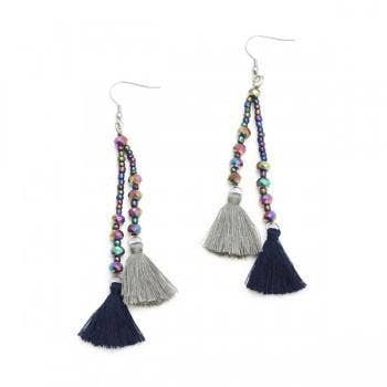 Double Tassel Crystal Drop Earring Suzie Blue Canada Black