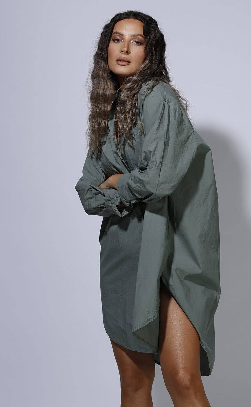Boyfriend Cotton Shirt by Sixty Days Apparel SixtyDays Olive Green