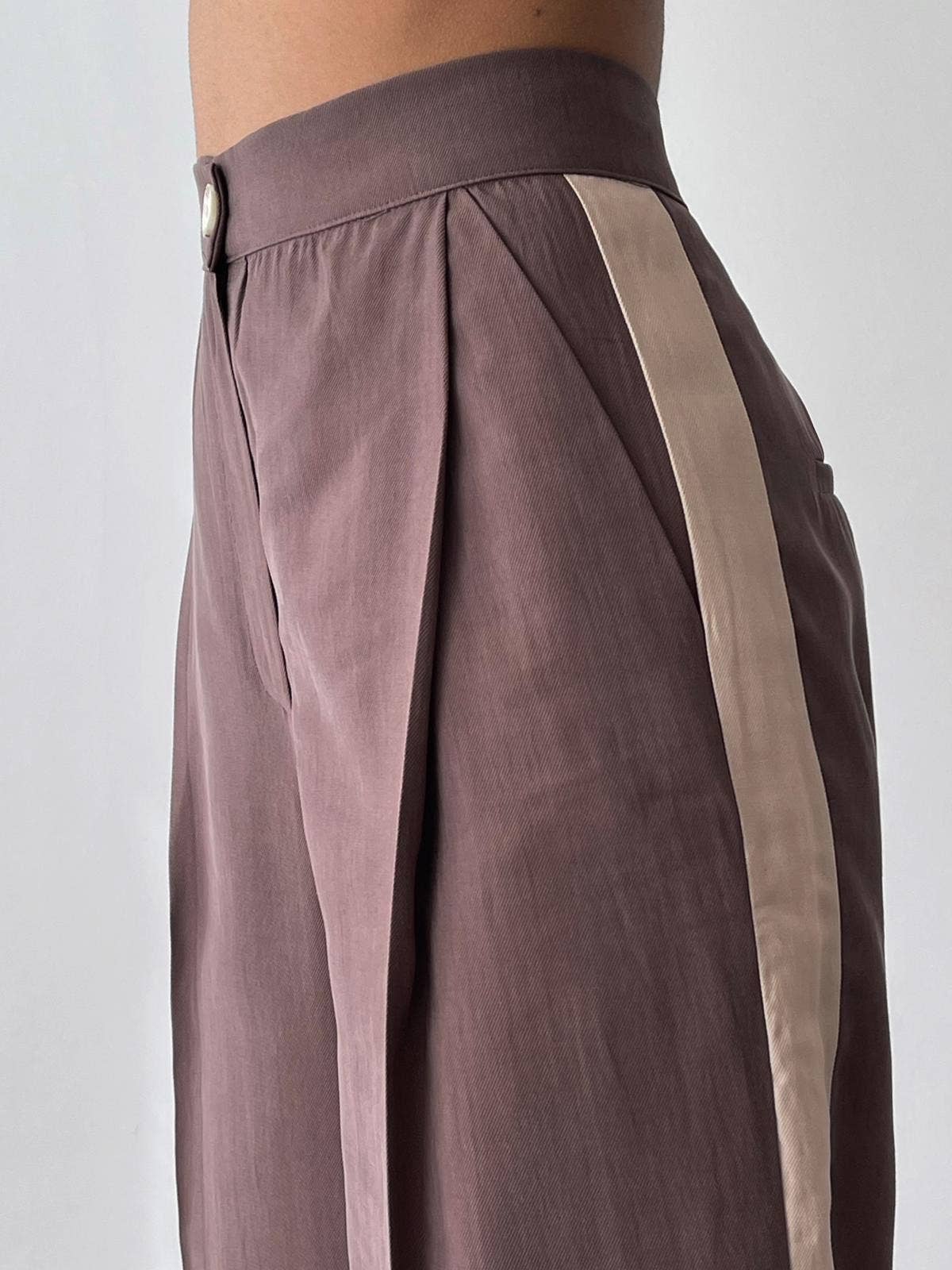 Tuxedo Stripe Trouser by MaxMila Apparel MAXMILA Paris Brown Beige Medium