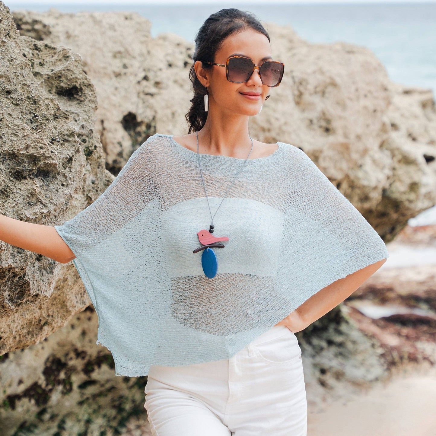 Sheer Mesh Poncho Wearable Accessories Suzie Blue Canada Mist