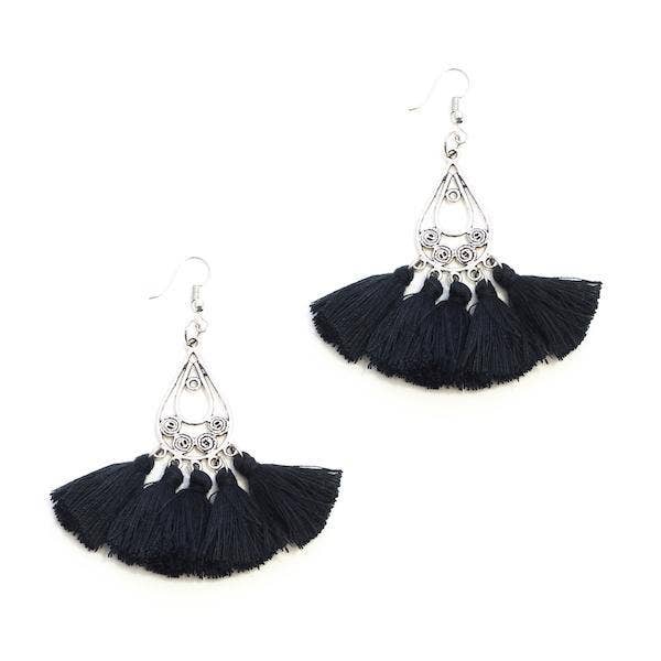 Tear Drop Tassel Earrings by Suzie Blue Canada Earrings Suzie Blue Canada Black