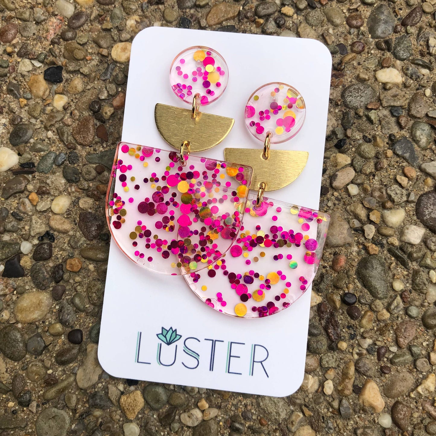 Pink Confetti Acrylic Earrings by Luster Accessories LUSTER