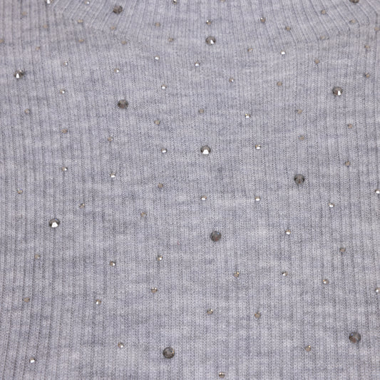 Studded Short Sleeve Fine Knit Sweater EsQualo Gray