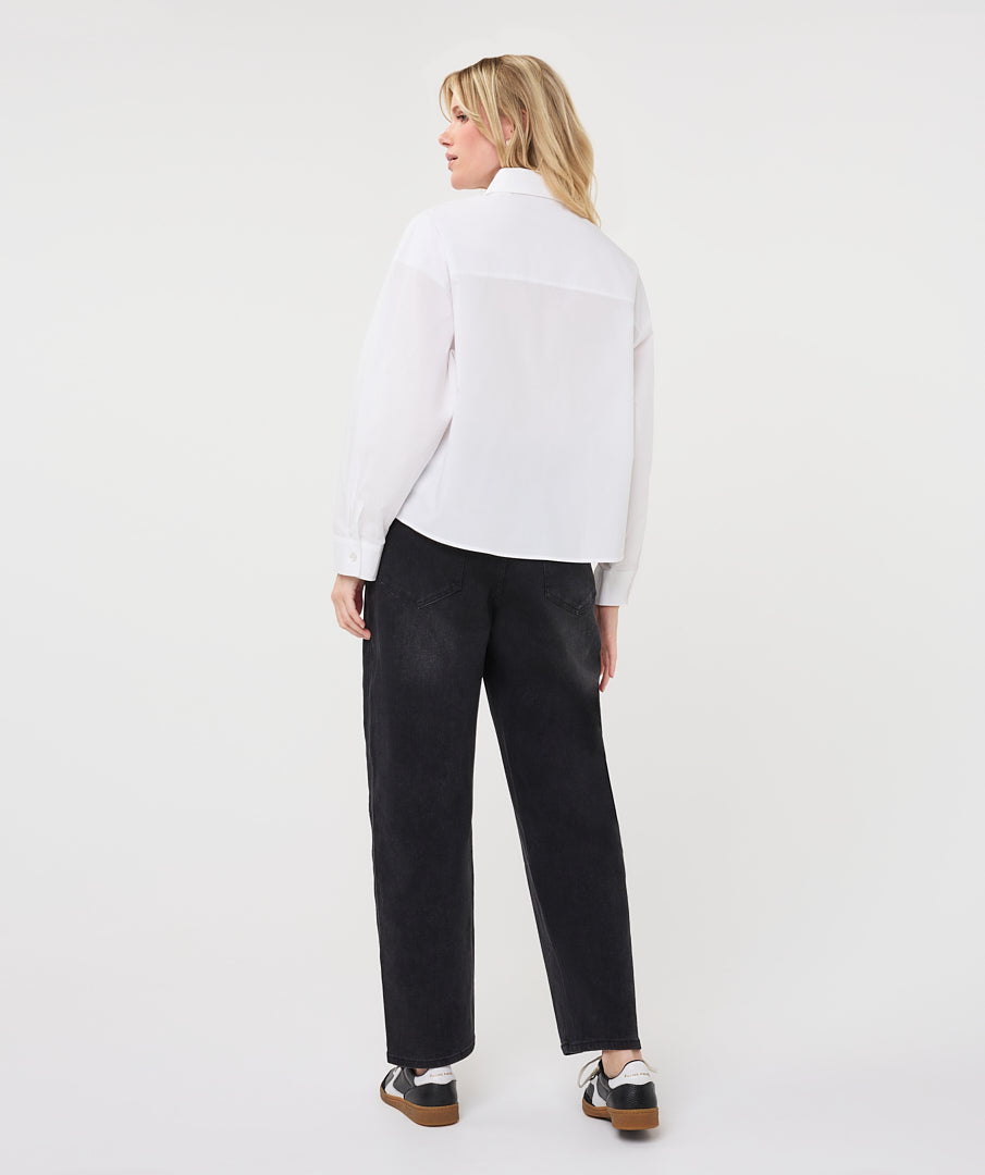 Oversized Pocket Poplin Blouse by EsQualo in Off White | Maison Khloe