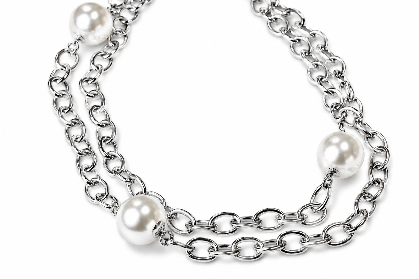 Double Chain Pearl Necklace Necklace King of Glitz