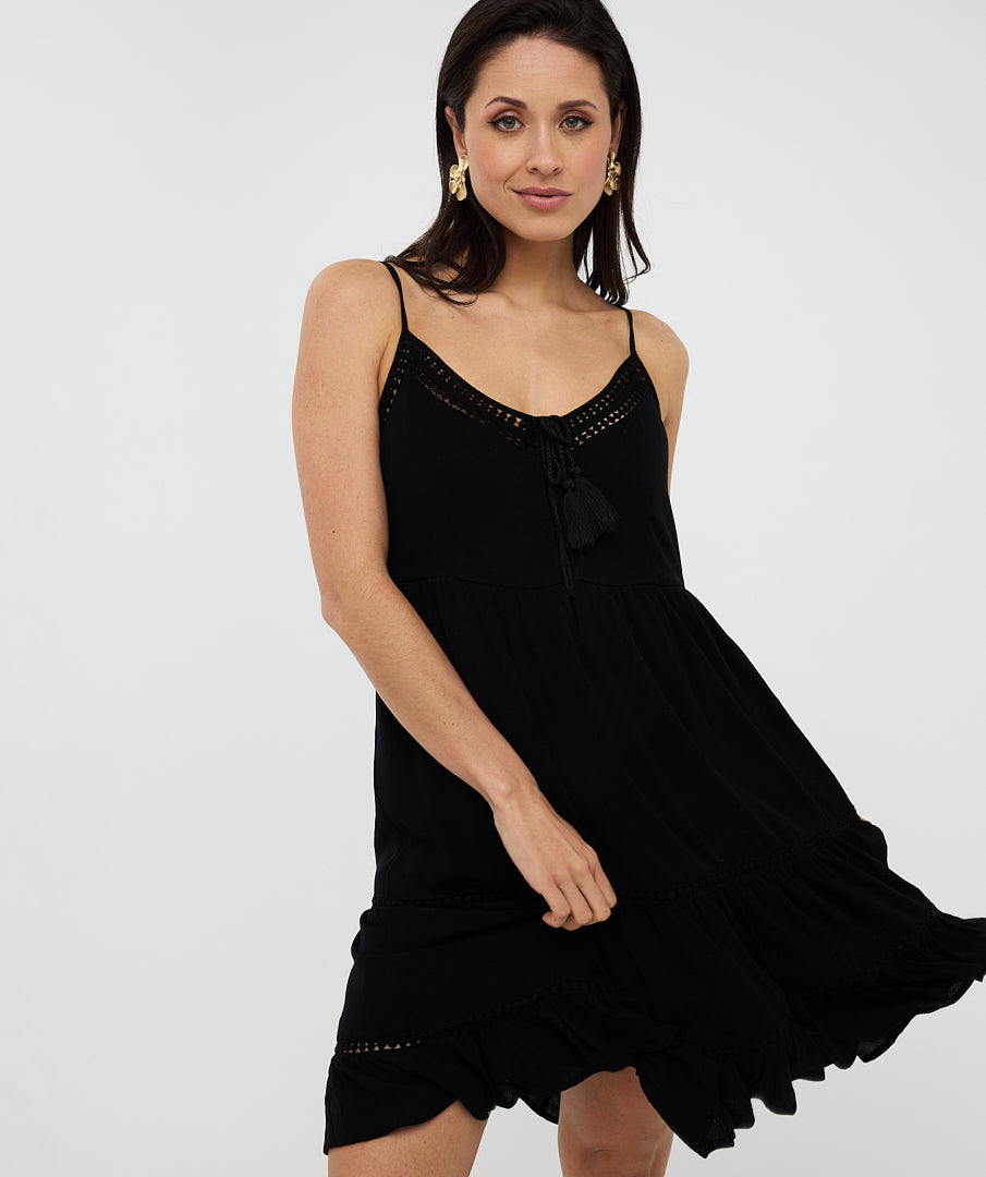 Crinkle Lace Tape Dress by EsQualo Dress EsQualo Black
