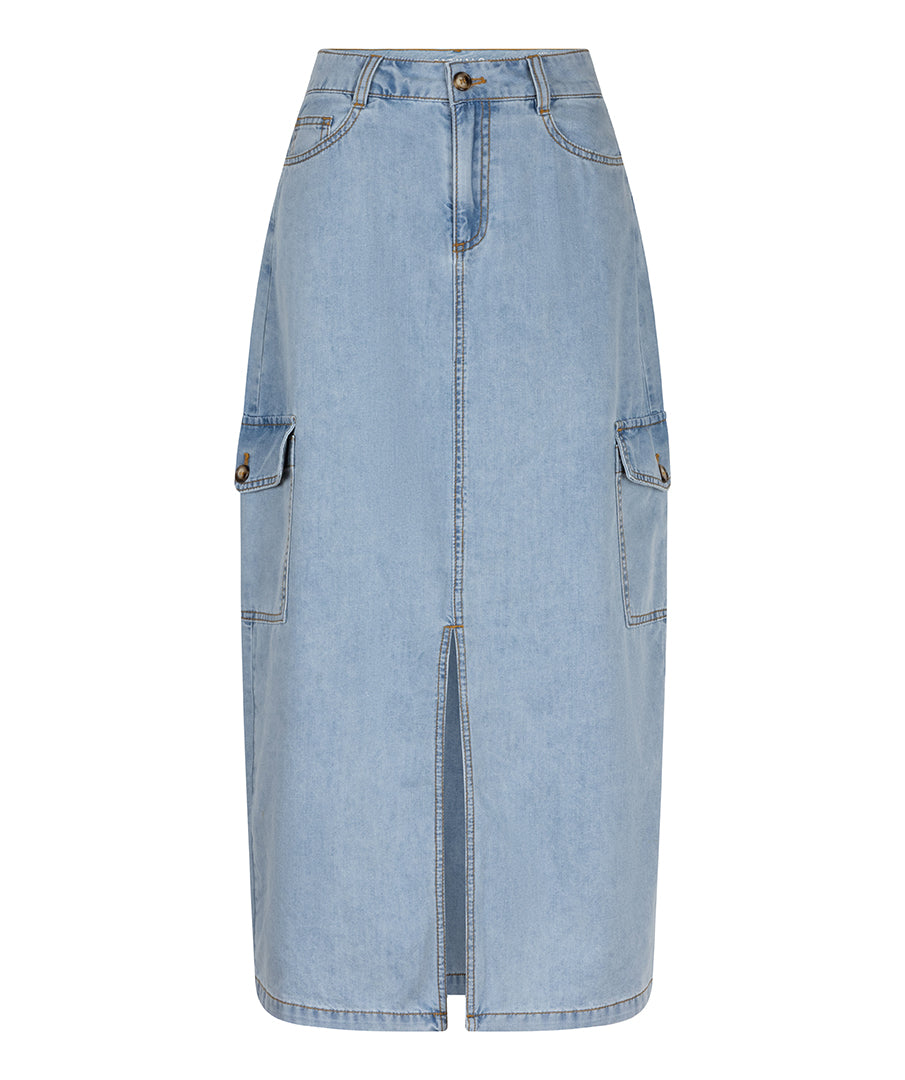 Denim Cargo Midi Skirt by EsQualo Skirt EsQualo Washed Blue