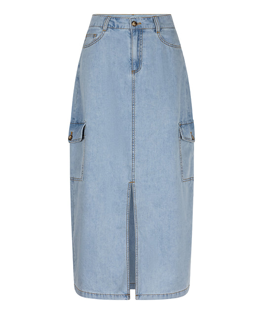 Denim Cargo Midi Skirt by EsQualo Skirt EsQualo Washed Blue