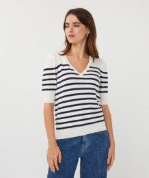 Short Sleeve Knit by EsQualo Summer Knits EsQualo Cream Navy