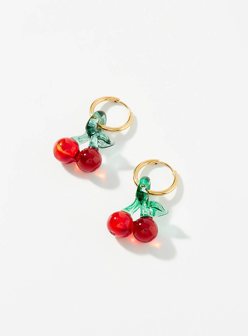 Mini Huggie Hoop Charm Earrings by Hoopla Jewelry HoopLa Cherries