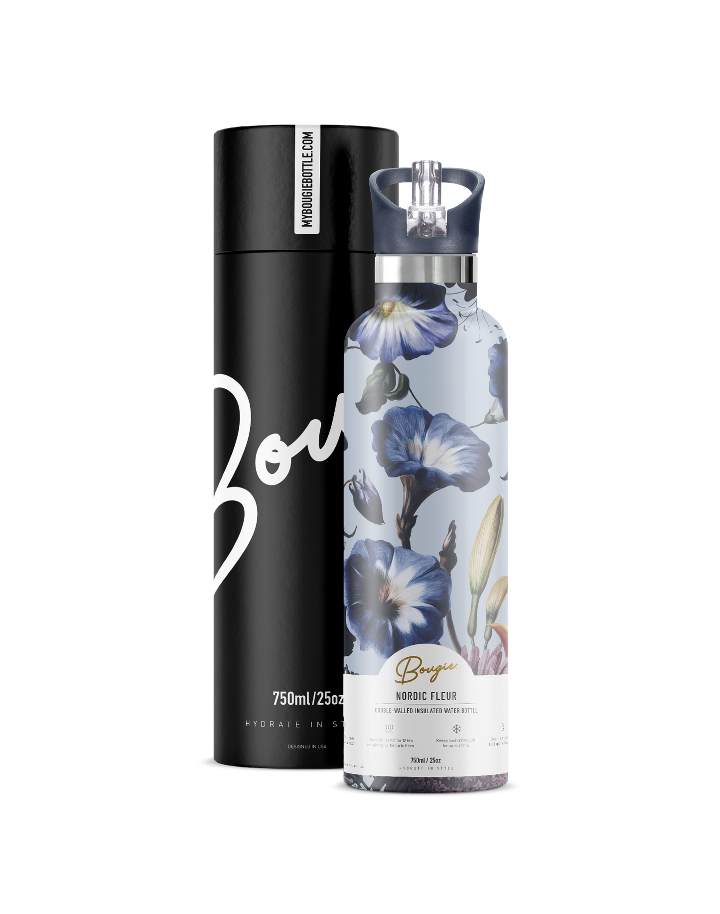 25oz Water Bottle by Bougie Bottle Mugs & Drinkware My Bougie Bottle Nordic Fleur Gift Tube