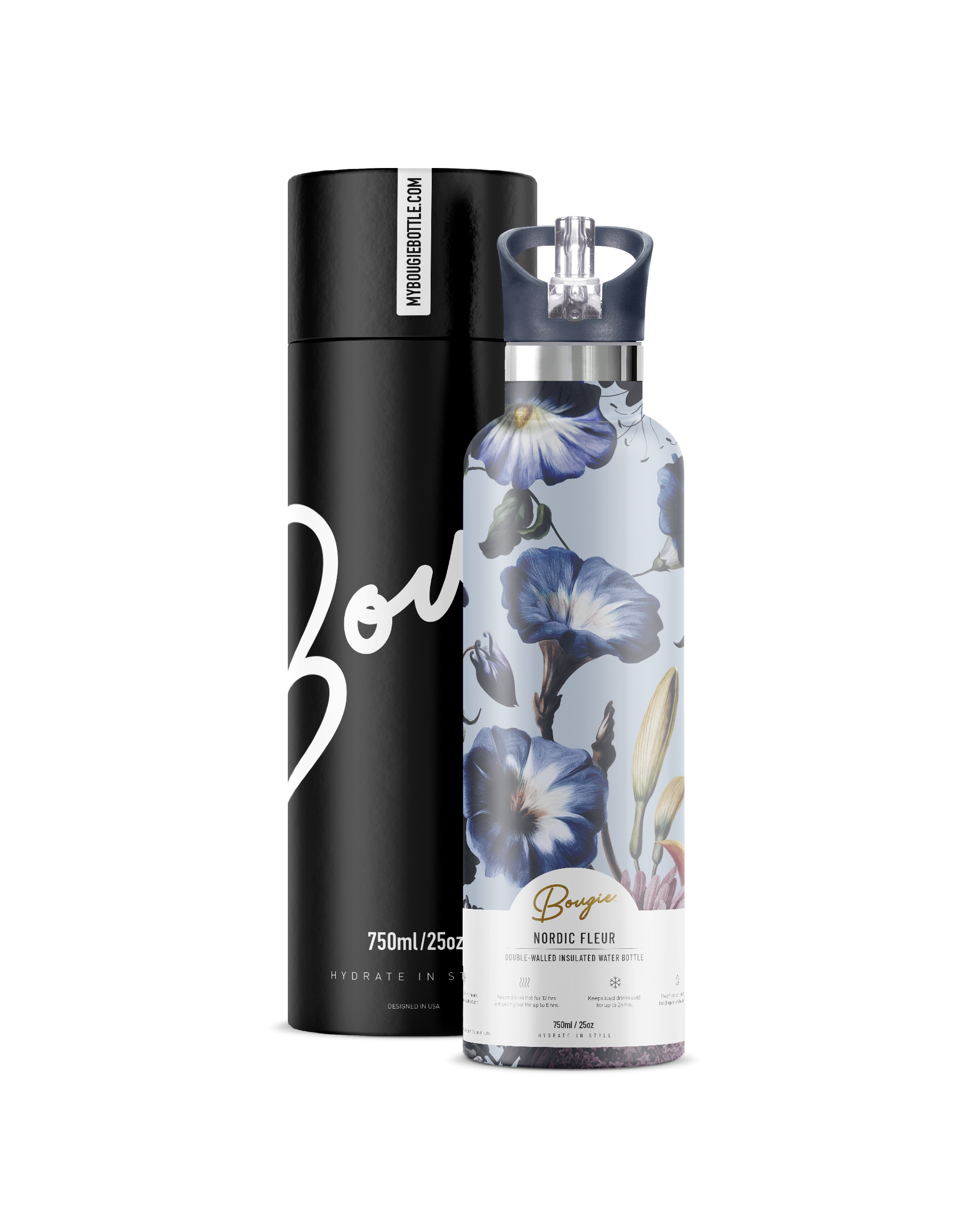 25oz Water Bottle by Bougie Bottle Mugs & Drinkware My Bougie Bottle Nordic Fleur Gift Tube