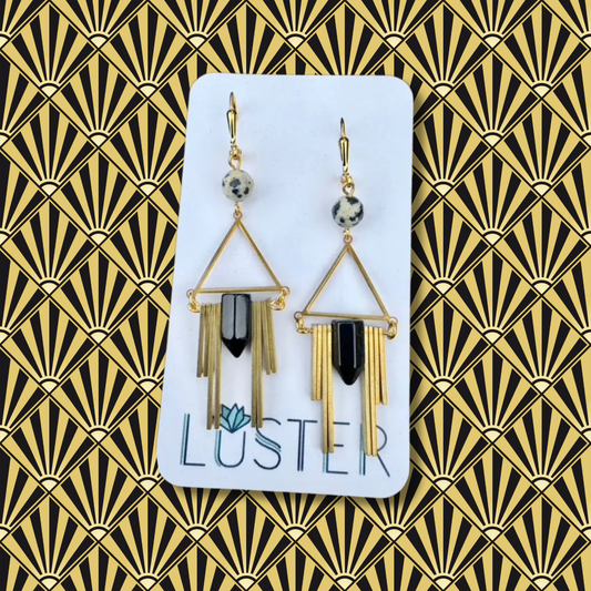 Brass + Stone Art Deco Earrings by Luster Accessories LUSTER