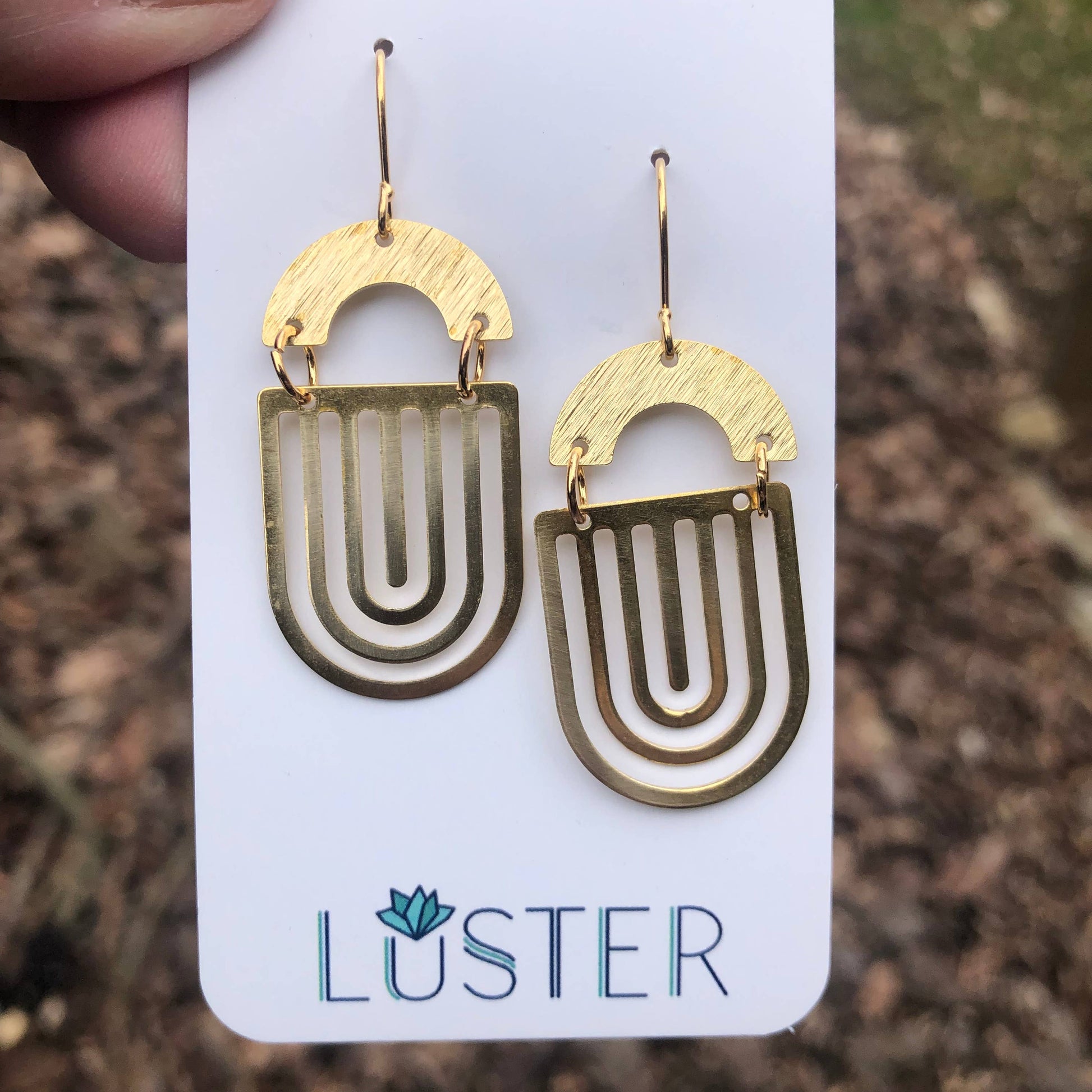 Brass Art Deco Dangle Earrings by Luster Accessories LUSTER