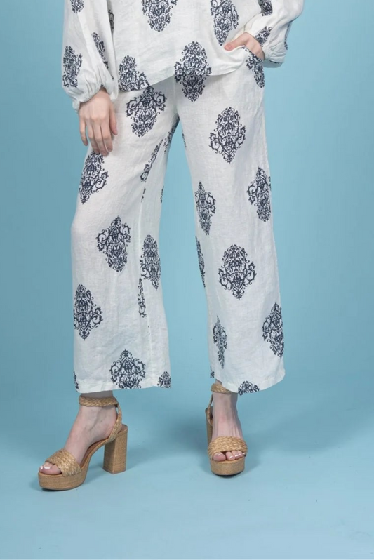 Printed Linen Pant by Elissia Europe Linen Pant Elissia Europe Navy