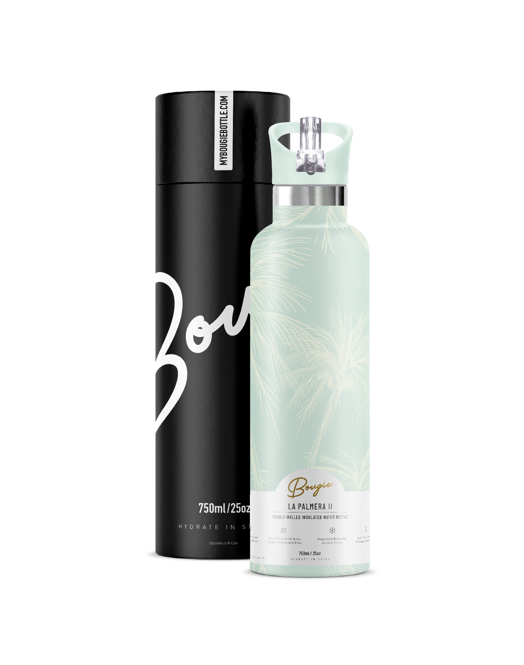 25oz Water Bottle by Bougie Bottle Mugs & Drinkware My Bougie Bottle La Palma Verde Gift Tube