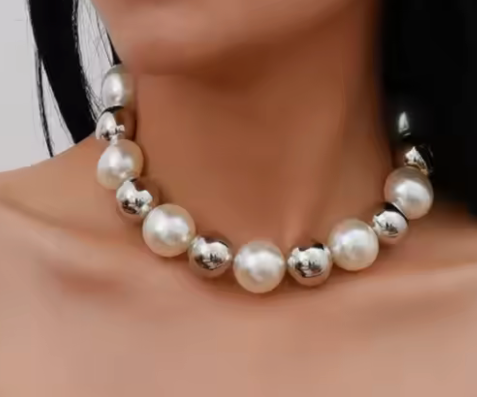 Ball Bead Necklace by Hoopla Style Necklace HoopLa Style Silver pearl