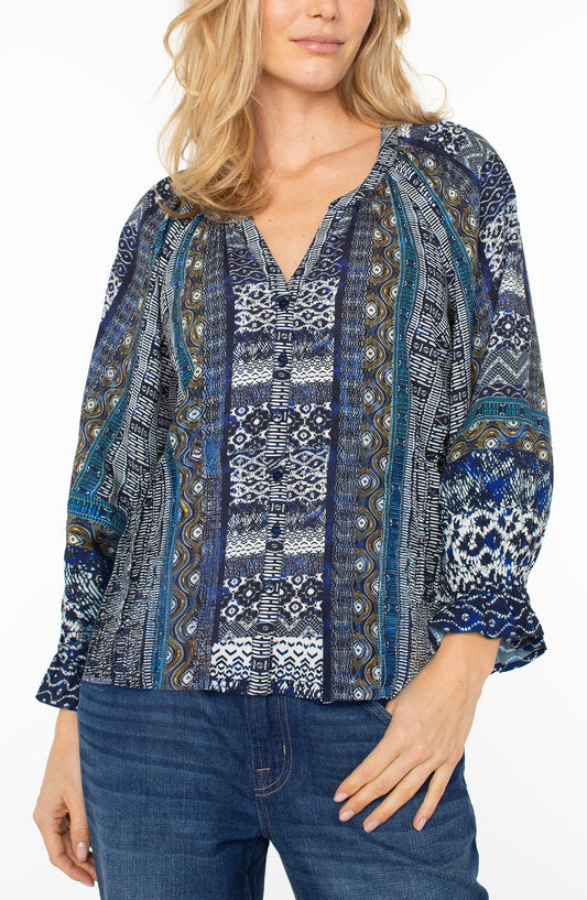 V-neck Blouse Printed by Liverpool Tops Liverpool Blue