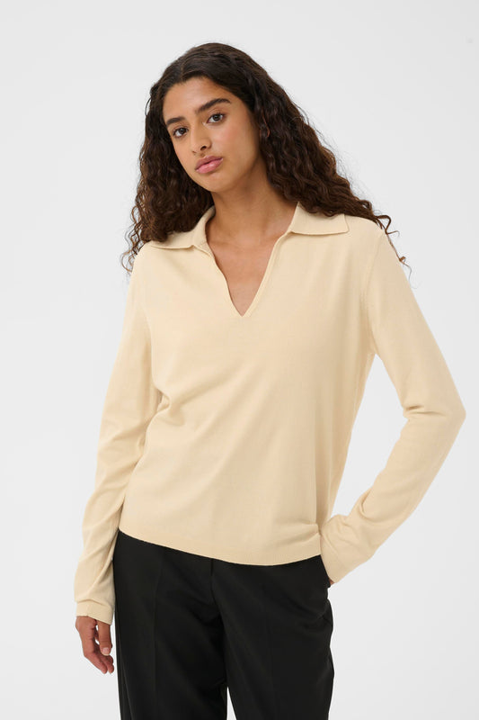 Knit Polo Pullover by Soaked Sweater Soaked In Luxury Sandshell