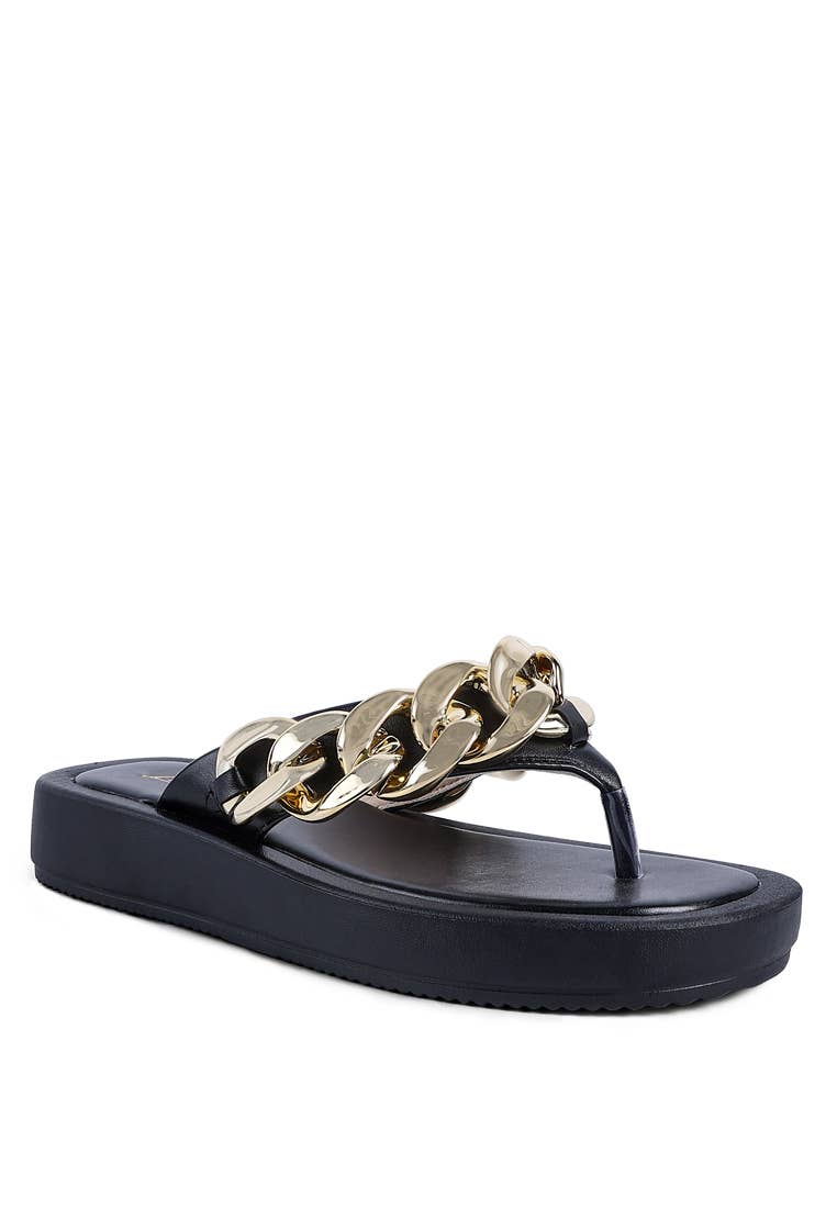 Link Chain Thong Flats by Rag Company Footwear Rag Company Black Gold