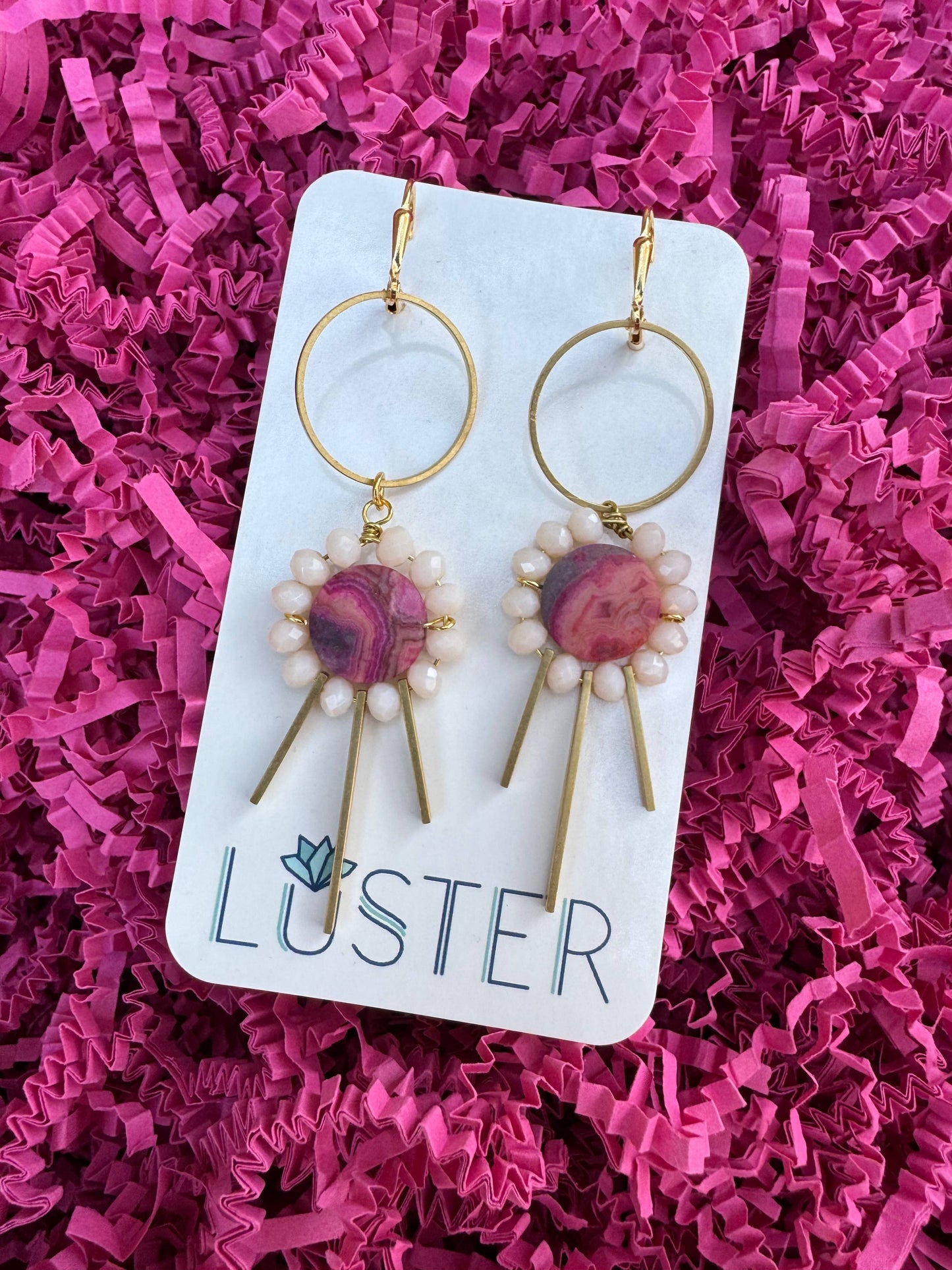 Gold Brass + Stone Earrings by Luster Accessories LUSTER
