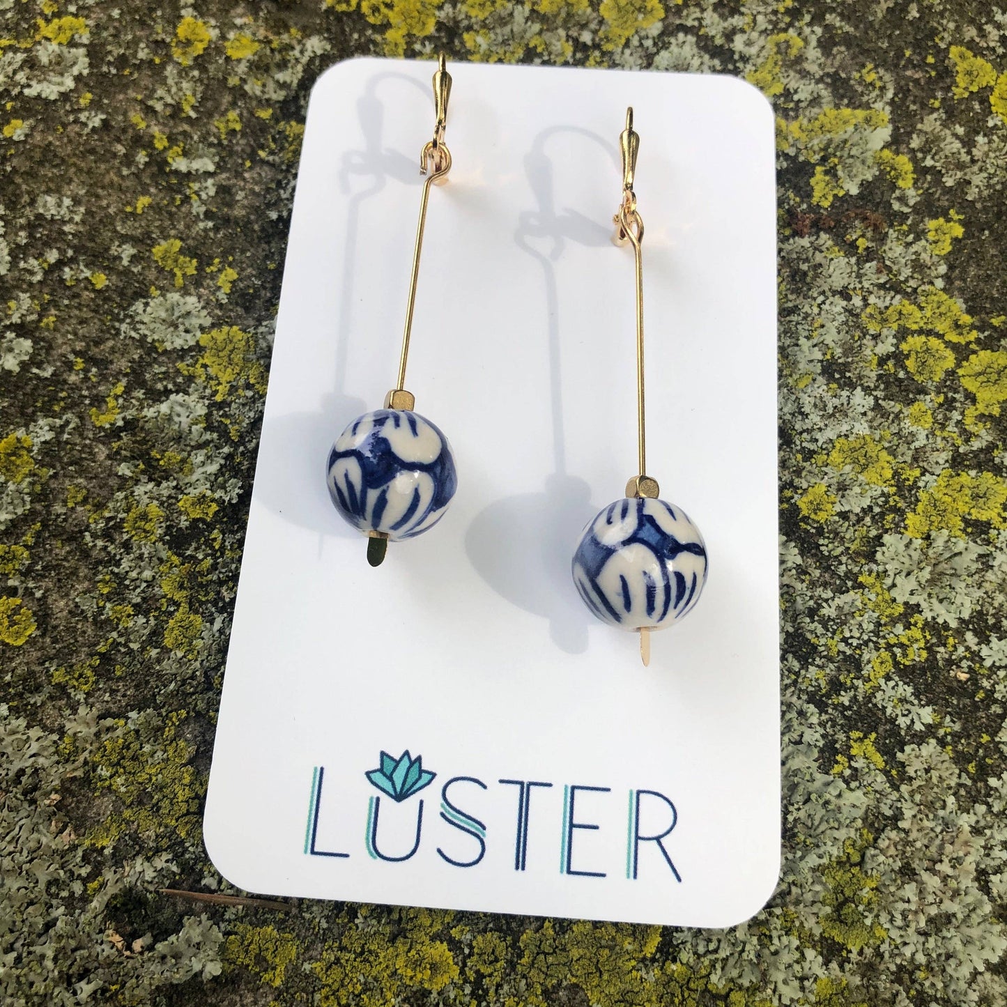Brass + Porcelain Earrings by Luster Accessories LUSTER