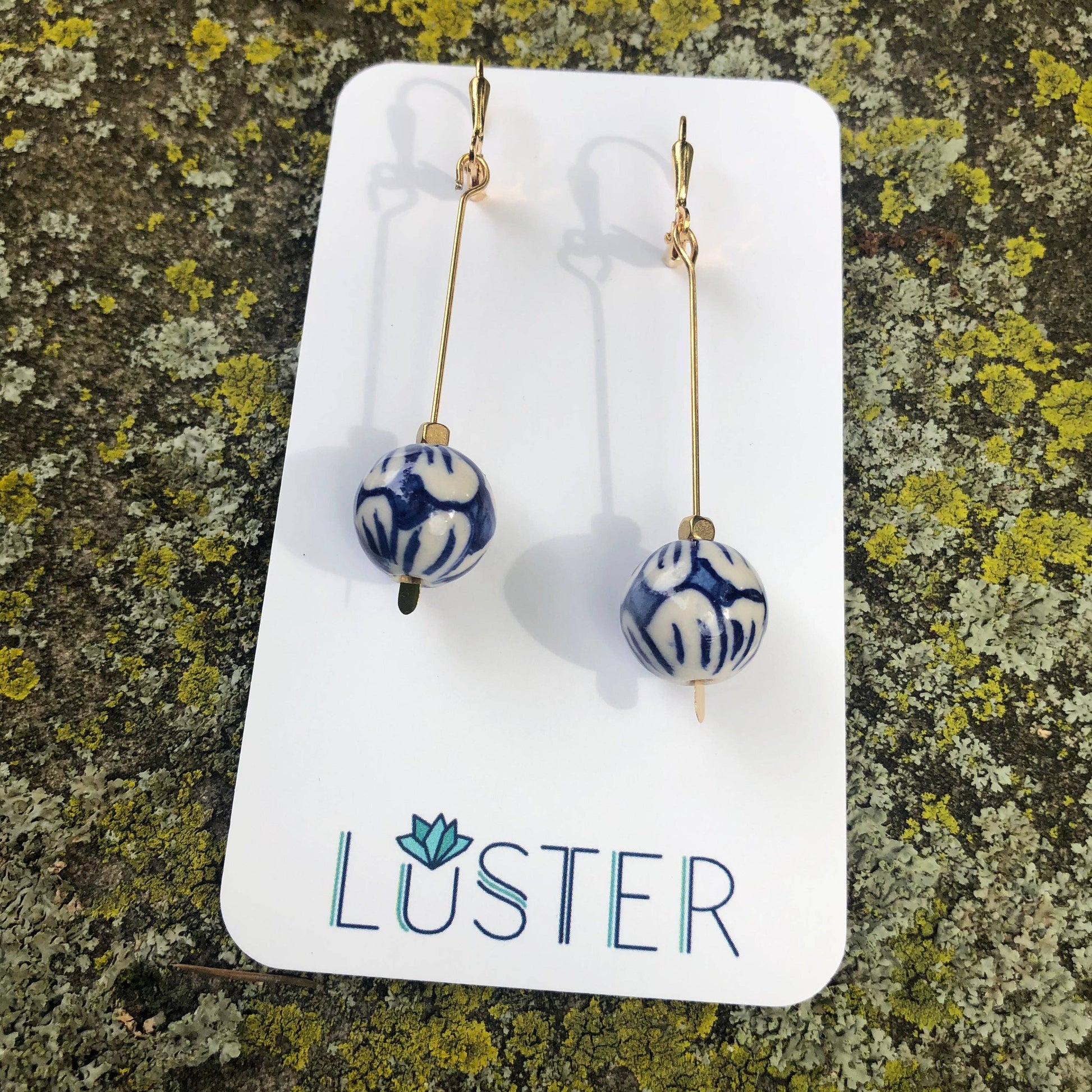 Brass + Porcelain Earrings by Luster Accessories LUSTER