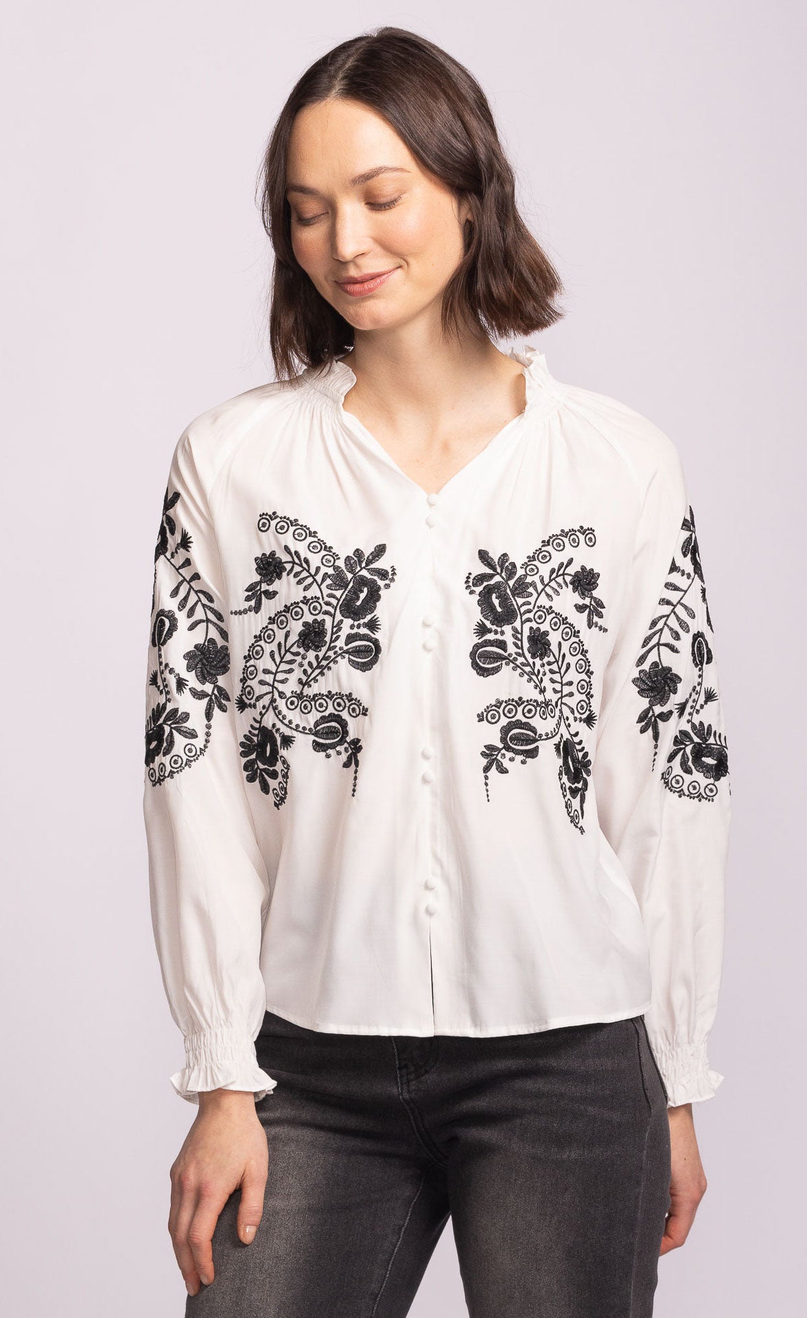 Embroidered Blouse by Pink Martini Blouse Pink Martini White