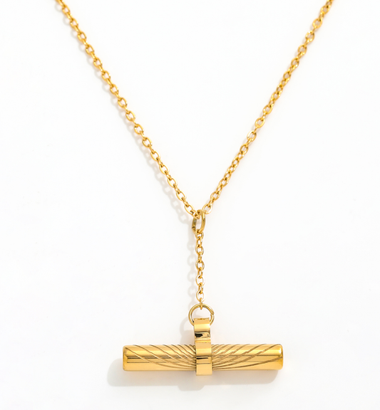 HoopLa - Lillith Toggle Lariat Sunray Necklace- Steel- 18K Gold HoopLa