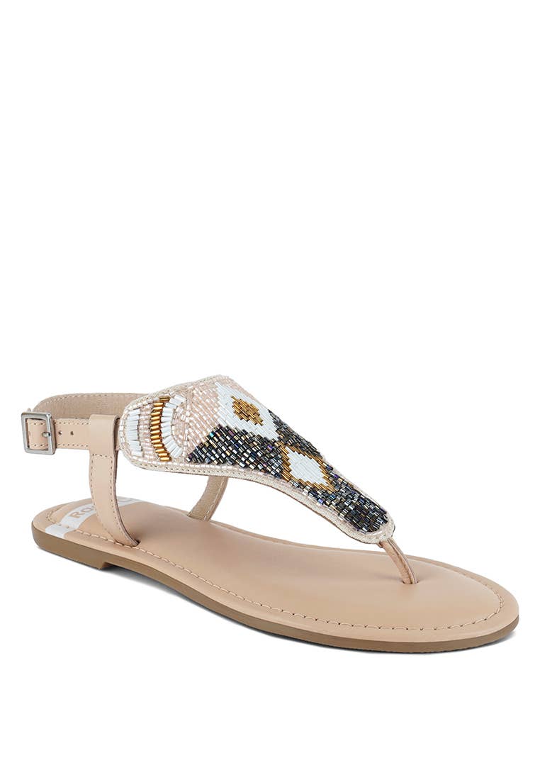Beaded Flat Sandals Footwear Rag Company Beige