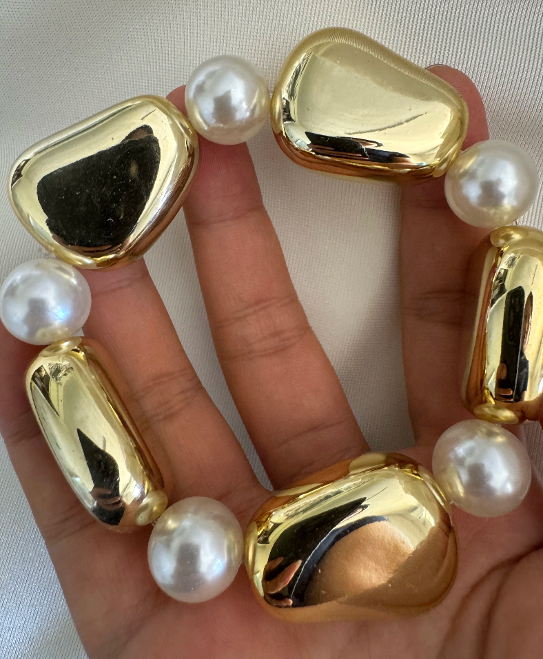 Nugget and Bead 14K Gold by Hoopla HoopLa Style nugget pearl medium