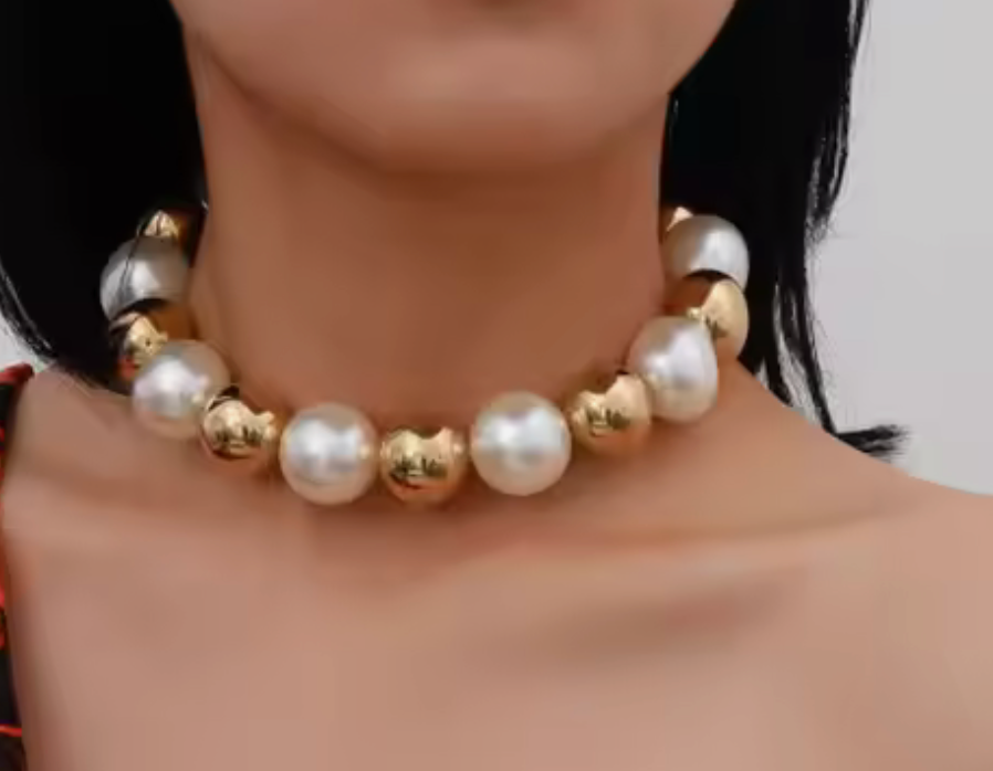 Ball Bead Necklace by Hoopla Style Necklace HoopLa Style Gold Pearl