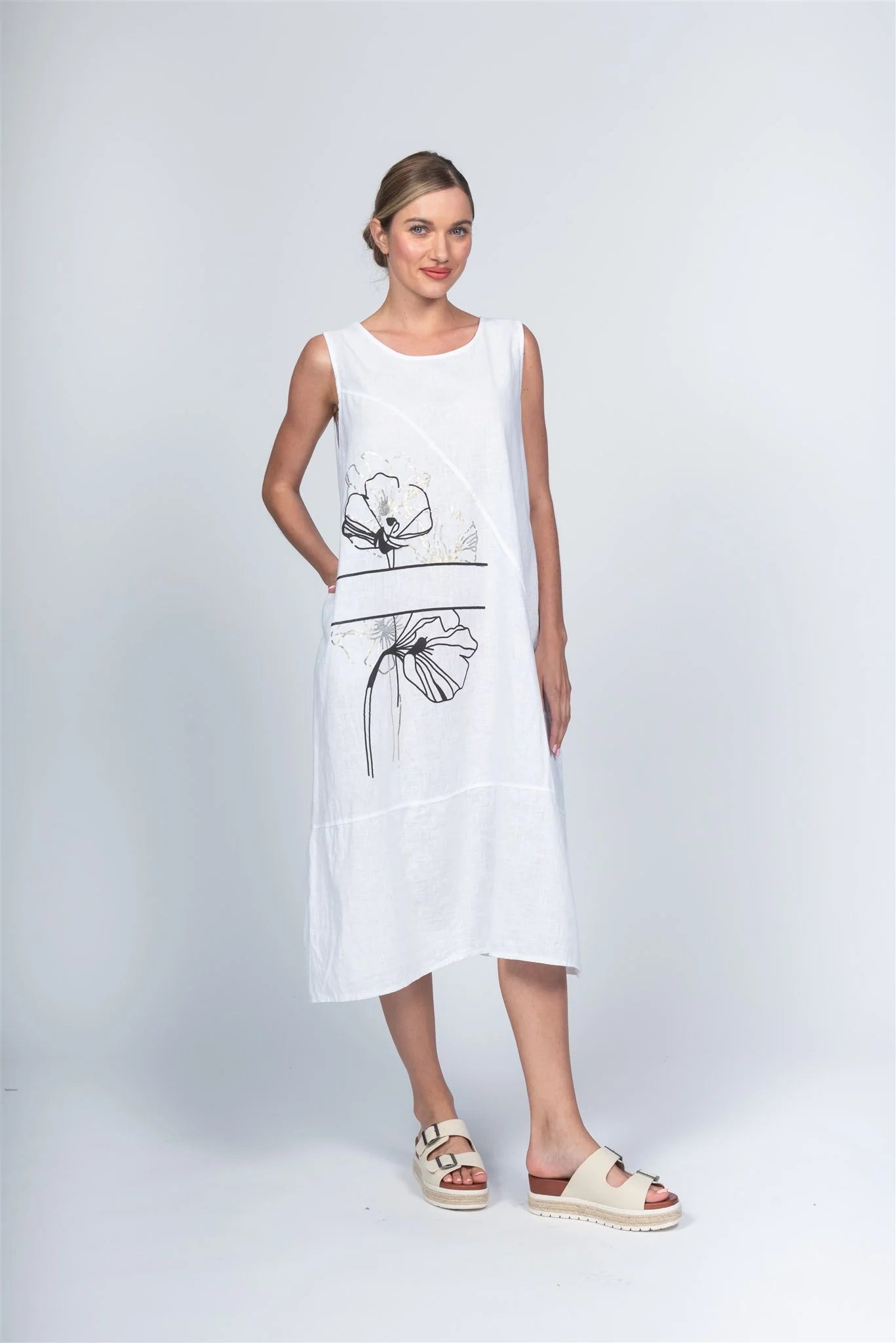 Linen Dress Flower Print by Paolo Tricot Apparel Paolo Tricot